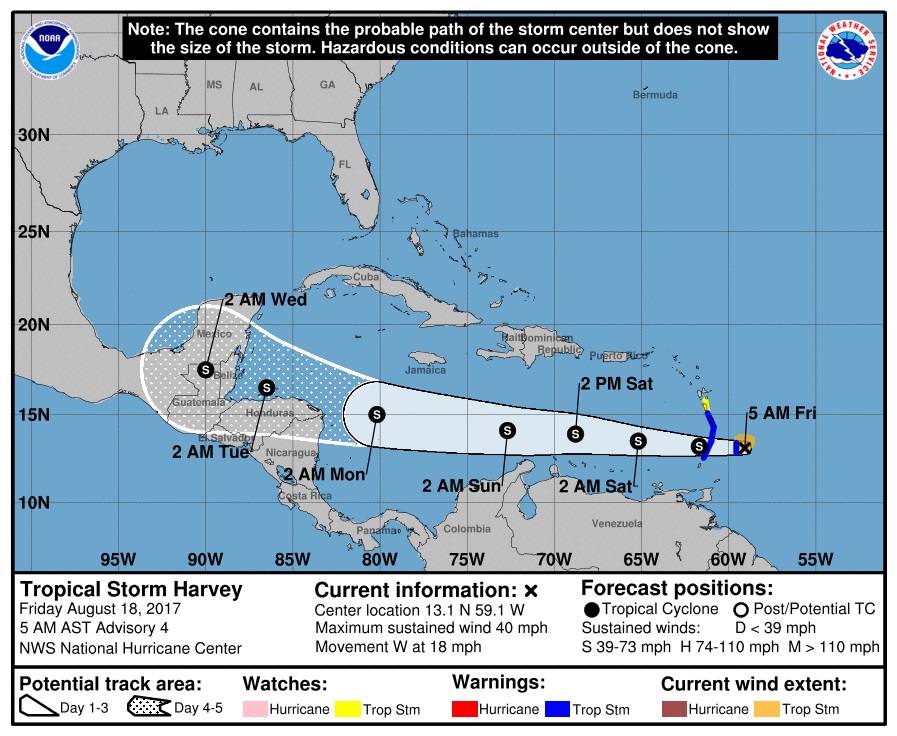 Tropical Storm Harvey Is Moving Away From Saint Lucia (advisory # 7 